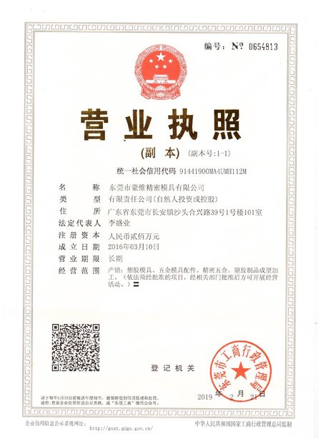 Trung Quốc Dongguan Howe Precision Mold Co., Ltd. Chứng chỉ